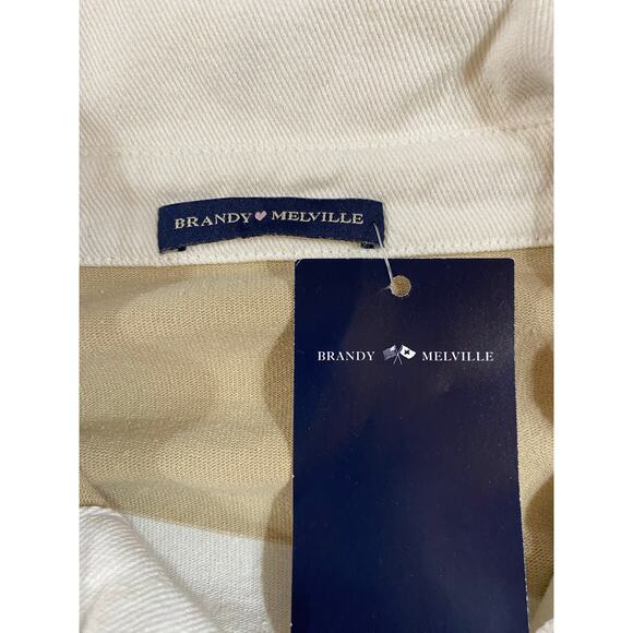 NWT Brandy Melville Beige & White Cropped Long Sleeve Rugby Polo OS 100% Cotton - Picture 5 of 7